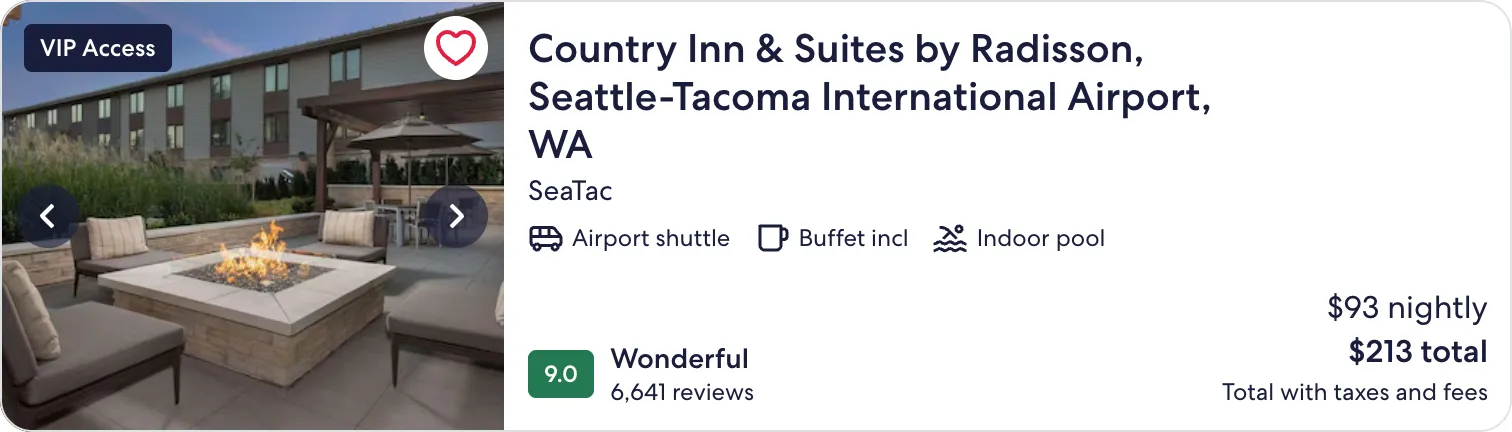 An organic lodging card from the same Seattle results, with no Ad label.